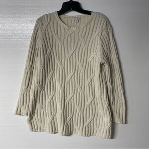 J. Jill Sweater Women M Ivory Cable Knit Crew Neck Chunky Chenille Pullover Soft